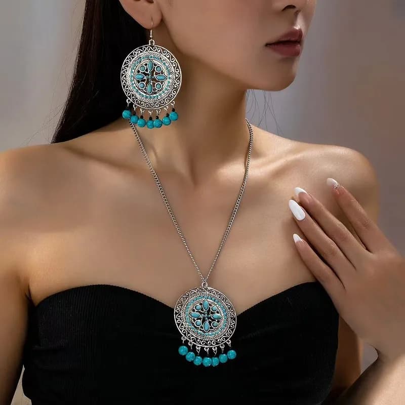 Reva Turquoise Medallion Necklace