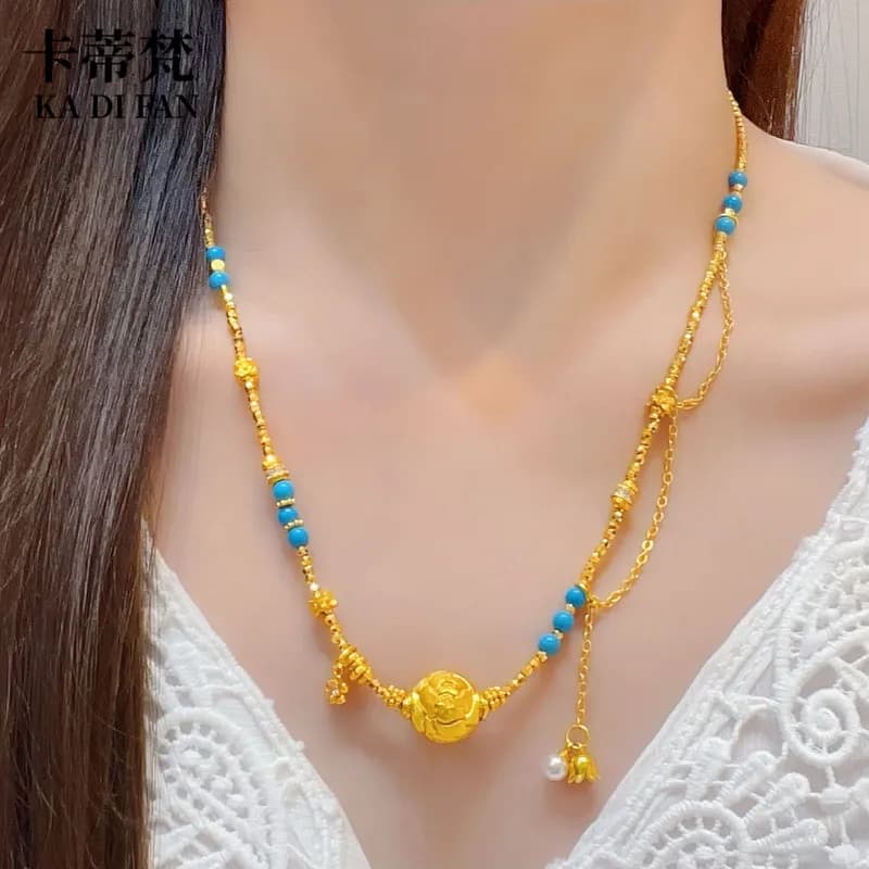 Myra Turquoise Bead Tassel Necklace