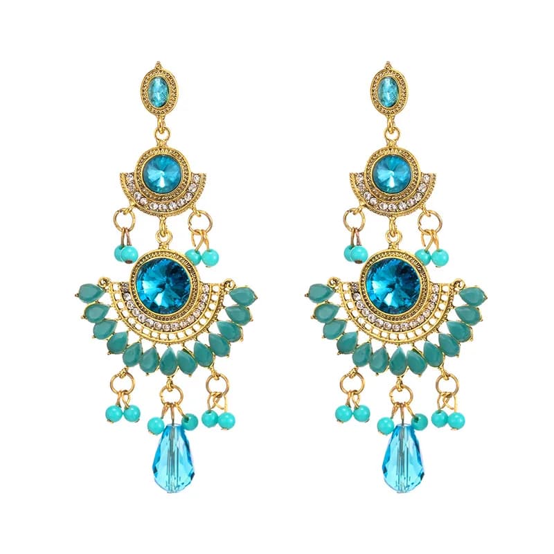Esha Teal Crystal Chandelier Earrings
