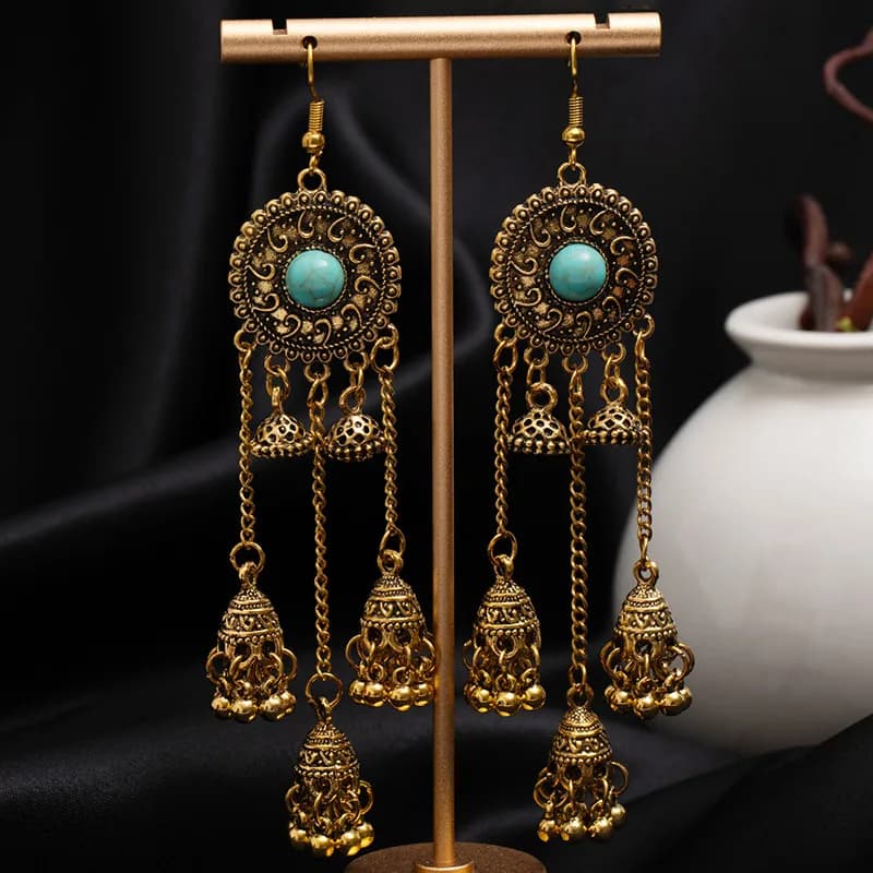 Anika Turquoise Tassel Jhumka Earrings